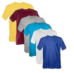 Kit 6 Camisetas 100% Algodão (Canario, vinho, Mescla, Turquesa, branco, Royal, P)