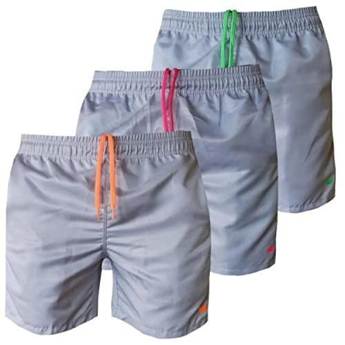 Kit 3 Shorts Moda Praia Lisos Tactel Masculinos Cordão Neon Relaxado (G, Cinza(Verde, Laranja E Rosa))
