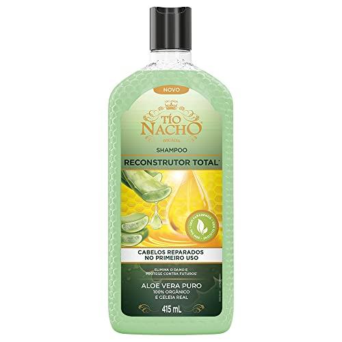 Tio Nacho Shampoo Reconstrutor Total com Aloe Vera 100% Orgânico, Oferece um Tratamento Reparador Intenso para Cabelos Danificados, Hidrata e Controla o Frizz do Cabelo, 415ml