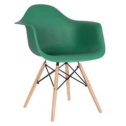 Cadeira Charles Eames Eiffel DAW com braços e pés de madeira clara Verde escuro