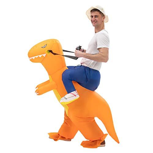 IRETG Fantasia de dinossauro inflável para adultos divertida fantasia de dinossauro inflável para professores escola festa de Halloween, Laranja, free size