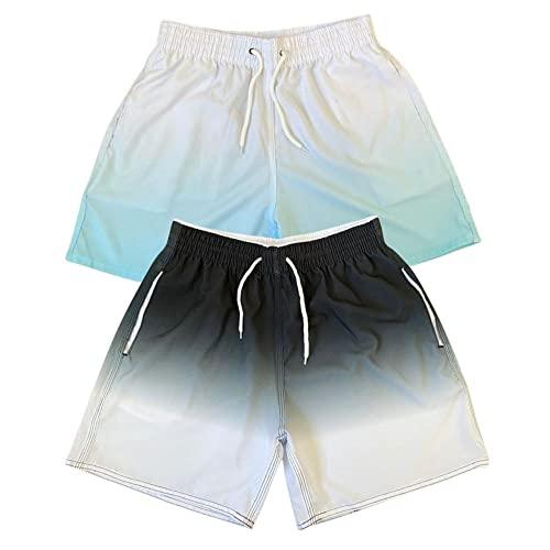 Kit 2 Shorts Degrade Moda Praia Tactel Com Elastano Masculino (M, Short Degrade Preto e Azul)