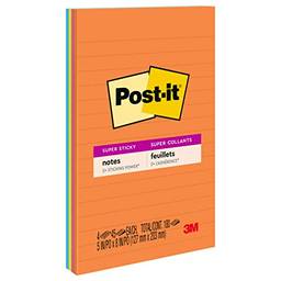 Post-it Notas super adesivas, 12,7 x 20,3 cm, 2 blocos, 2x o poder de colagem, coleção Energy Boost, cores brilhantes, reciclável (5845-SS)