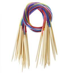 ROSENICE Agulhas para tricô, 18 pares de agulhas de bambu com 80 cm cada, com tubos circulares coloridos, conjunto de agulhas de tricô