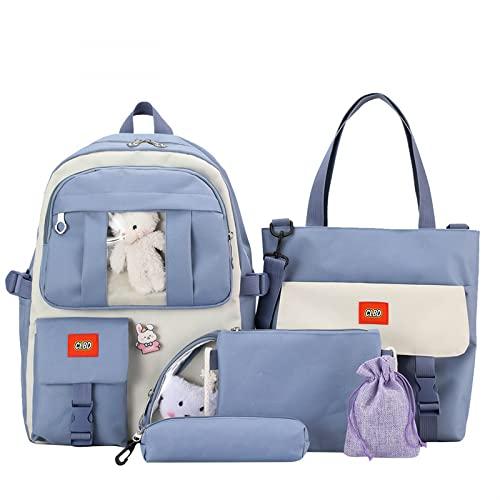 NUTOT mochila escolar juvenil Grande Capacidade,bolsa para viagem,bolsa de ombro feminina,bolsa transversal,estojo escolar masculino,conjunto de cinco peças (azul)