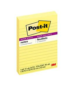Post-it Super Sticky Notes, 10 x 15 cm, 4 blocos, 2 vezes mais poder de aderência, amarelo canário, reciclável (4621-SSCY)