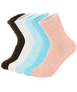 Bycc Bynn Meias femininas com chinelo de pelúcia super macia de inverno meias de microfibra casuais para dormir em casa (cor sólida - Kit 5 pares - 2)
