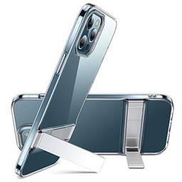 ESR Suporte de metal projetado para capa para iPhone 12 promax capa para [Design patenteado] [Base bidirecional] [Proteção contra quedas reforçada] Parte traseira macia de TPU flexível para iPhone 12 promax polegadas - transparente