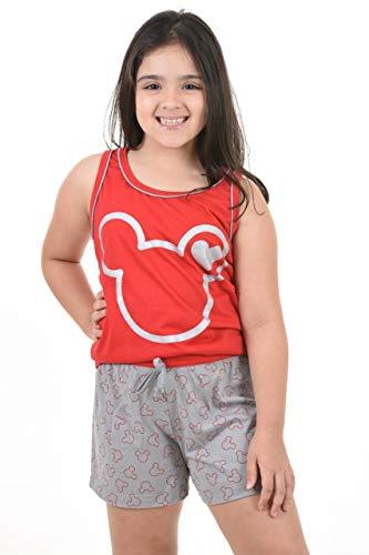 Baby Doll Minnie Curto Pijama Infantil Menina Feminino Filha Regata Short (6, Vermelho)