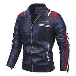 SevenDwarf casacos e jaquetas Masculina masculina gola pu jaqueta de moto jaqueta de lã com zíper quente