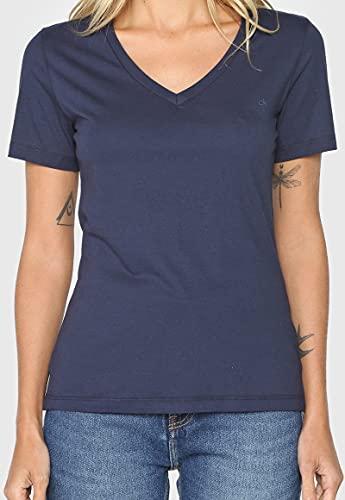 Camiseta básica decote V,Calvin Klein,Feminino,Marinho,G