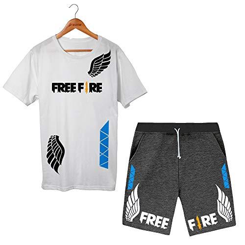 Conjunto Bermuda Short Game Free Fire + Camiseta Algodão Angelical (M, GRAFITE)