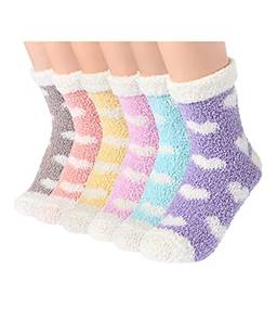 Bycc Bynn Meias femininas com chinelo de pelúcia super macia de inverno meias de microfibra casuais para dormir em casa (Coração - Kit 6 pares)