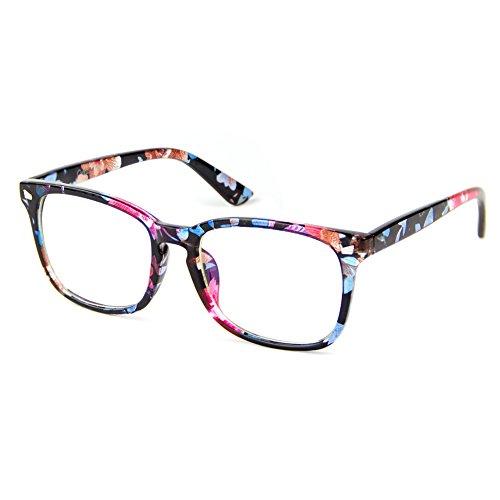 Cyxus Óculos de Luz azul Óculos Quadrados para Computador Óculos Anti-fadiga Ocular Lente Transparente UV400 para Mulheres/Homens (Moldura floral)