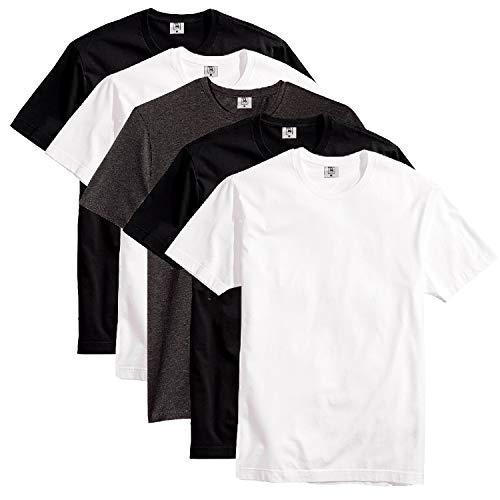 Kit com 5 Camisetas Masculina Básica Algodão Premium (Branco Preto Chumbo, G)