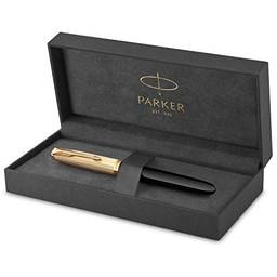 Parker Caneta-tinteiro 51 | Barril preto de luxo com acabamento dourado | Ponta fina de ouro 18 k com cartucho de tinta preta | Caixa de presente