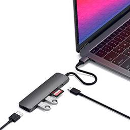 Adaptador USB-C Satechi Multiportas Slim V2 p/Apple Macbook (Cinza Espacial)