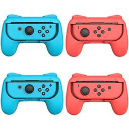TALK WORKS Nintendo Switch + Switch OLED Joy-Con Controller Grips 4-Pack - Secure Joy-Con Grip, Extended Trigger Buttons, Ergonomic Design for Comfort Hold, Secure Fit for Joy-Con Controllers - 2 Red, 2 Blue