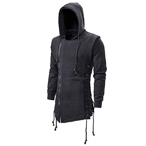 JMSUN Jaqueta masculina com capuz e zíper lateral com cadarço de lã gótica Assassins Creed para homens, Cinza escuro, XX-Large