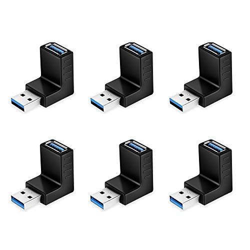 Eluteng USB 90 graus, (6 pacotes) adaptador de extensor USB de ângulo direito macho para fêmea USB 3.0 acoplador de super velocidade para cima para baixo/esquerdo direito USB extensor conector vertical em forma de L para dispositivos USB