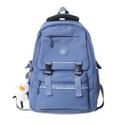 Mochila escolar para meninas e meninos, mochila escolar, mochila para adolescentes, bolsa de colégio do ensino médio, Azul, With Pendant, Clássico