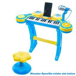 Teclado Piano Infantil Microfone Banquinho Luz Som - Mc18059