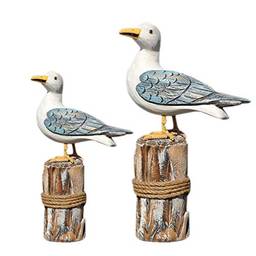 GARNECK 2 peças de enfeite de gaivota, de madeira, estilo mediterrâneo, náutico, náutico, pássaro, praia, esculpir madeira, decoração de casa