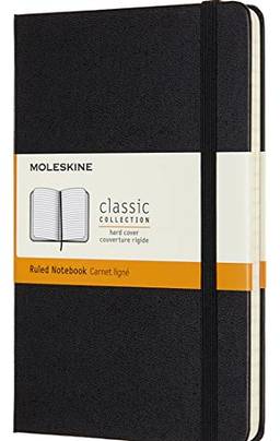 Moleskine Caderno clássico, capa dura, média (11,4 cm x 17,78 cm) pautado/forrado, preto, 208 páginas