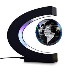 Mibee Globo flutuante de levitação magnética de 3 polegadas com base em forma de C e luzes LED para o ensino de decoração de mesa de escritório em casa