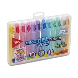 Giz Retrátil Mega Gel Color - Metálico - 12 Cores - Tris