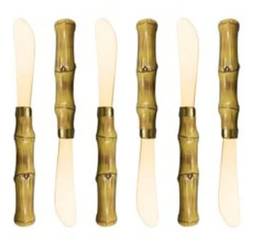 Conjunto 6 Espátulas de Aço Inox Com Cabo em Plástico Bambu Dourado 16cm - Lyor