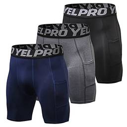 Tomshin Shorts de compressão masculinos com 3 calções e cuecas de treino ativo com bolso