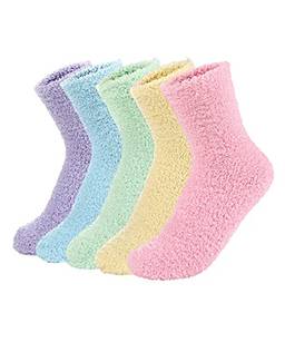 Bycc Bynn Meias femininas com chinelo de pelúcia super macia de inverno meias de microfibra casuais para dormir em casa (cor sólida - Kit 5 pares - 1)