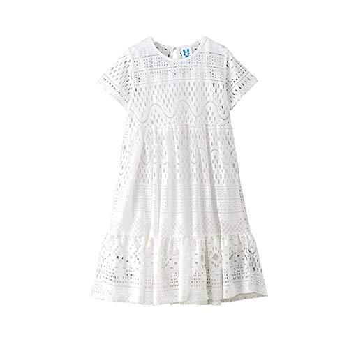 Vestido infantil para meninas de 8 a 15 anos de idade. Lindo vestido de renda floral para o verão, Branco, 14-15