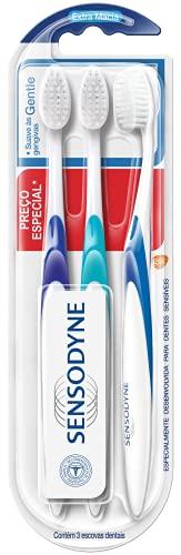 Kit Promocional Sensodyne Gentle com três Escovas Dentais para Dentes Sensíveis, Sensodyne