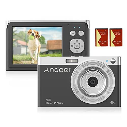Henniu Câmera digital 4K compacta, filmadora, tela IPS de 50 MP, 2,88 polegadas, foco automático, zoom 16X, antivibração, detecção facial, captura de sorriso, flash embutido com 2 pilhas, bolsa de tra