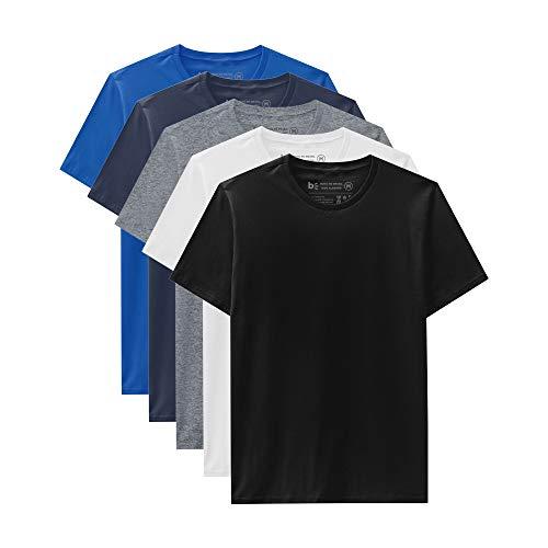 Kit 5 Camiseta Básica, basicamente. Masculino, Branco/Preto/Mescla Escuro/Marinho/Azul Royal, M