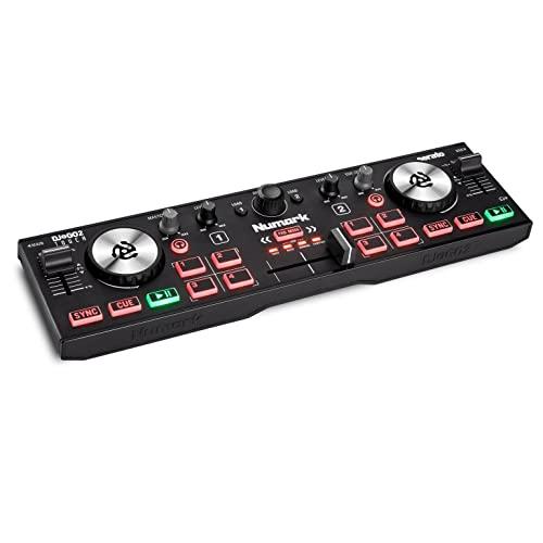 Numark DJ2GO2 Touch – Controlador de DJ USB compacto de 2 decks para Serato DJ com mixador/crossfader, interface de áudio e jog wheels capacitivas de toque