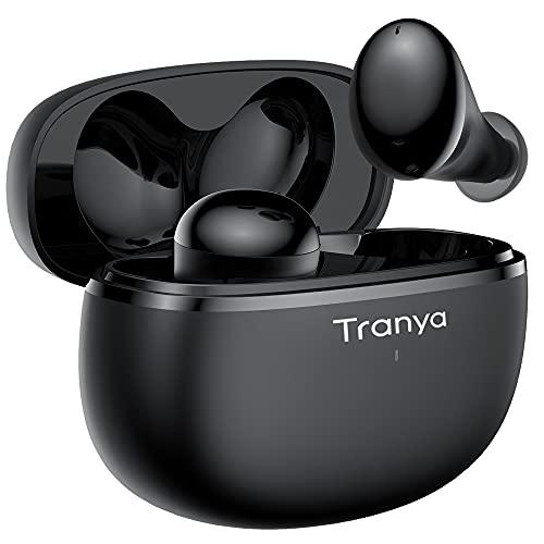 Fone de ouvido Bluetooth sem fio Tranya T20, som premium com graves profundos, tempo de reprodução 8H, design de 4 microfones para chamadas, modo de jogo de baixa latência, IPX7 à prova d'água