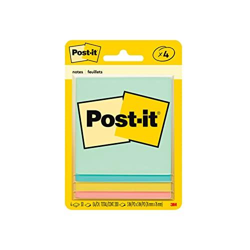 Post-it Notas, 7,6 x 7,6 cm, 4 almofadas, notas adesivas favoritas nº 1 da América, coleção Marseille, cores pastel (rosa, menta, amarelo), reciclável (5401)
