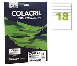 Etiqueta Adesiva A4, 105 mm x 33 mm, 10 Folhas, Colacril, CA4175, Branco, pacote de 180