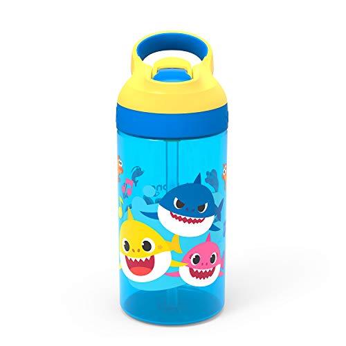 Zak Designs Garrafa de água infantil Baby Shark com canudo e alça de transporte integrada feita de plástico durável, design à prova de vazamento (473 ml)