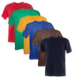 Kit 6 Camisetas 100% Algodão (Vermelho, Verde Bandeira, Amarelo Ouro, Azul Royal, Marrom, Azul Marinho, P)