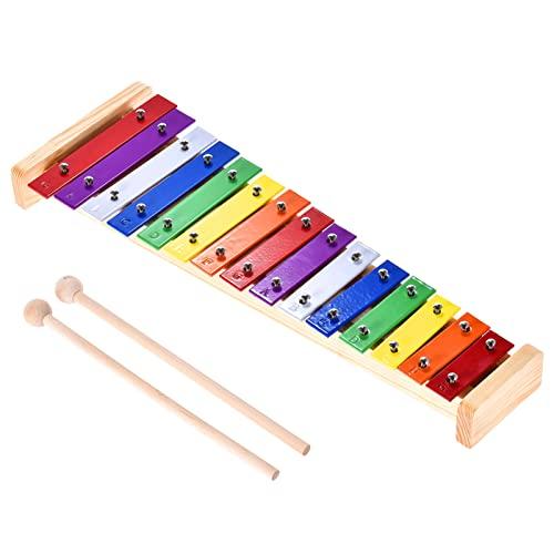 Colorido Glockenspiel Xilofone Instrumento musical de percussão de madeira e alumínio Brinquedo educativo 15 tons com 2 Mallets para bebê Crianças Crianças