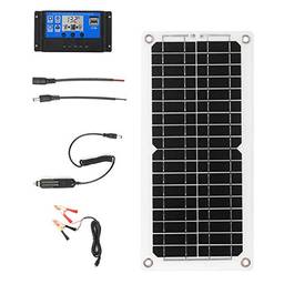 Romacci Kit de painel solar 12W 12V com controlador de carga e porta USB Módulo monocristalino fora da grade com SAE Kits de cabo de conexão para barco de camping