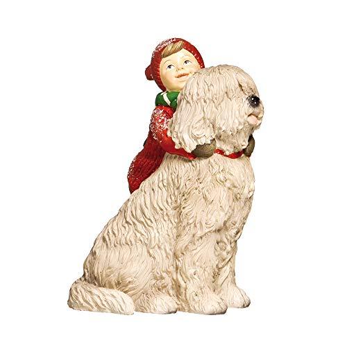 Enfeite Natal Decorativo Criança Abraçando Cachorro 15cm 1Pç