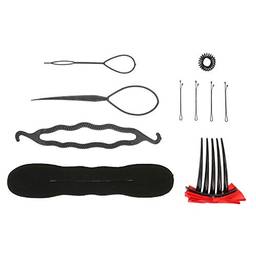 Yuwao Conjunto de ferramentas de rabo de cabelo para fazer coque laços de cabelo em espiral pente lateral grampos de cabelo ferramentas de trança de cabelo