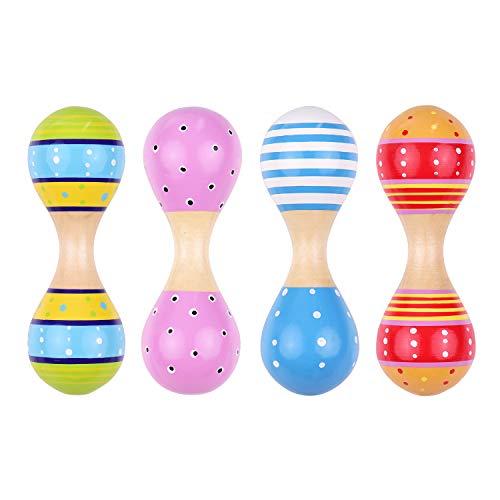 Maracas de madeira para crianças brinquedos de instrumentos musicais coloridos fofos para bebês meninas meninos, pacote de 4 unidades (entrega em cores aleatórias)