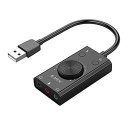 Miaoqian Placa de som USB Plug and Play Adaptador de som estéreo externo Fone de ouvido Conversor de divisor de microfone com controle de volume Compatível com TRS/TRRS compatível com Win MacOS