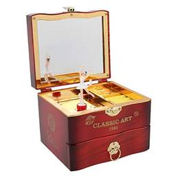 Newmind Caixa de música vintage giratória bailarina caixa de armazenamento para joias - marrom